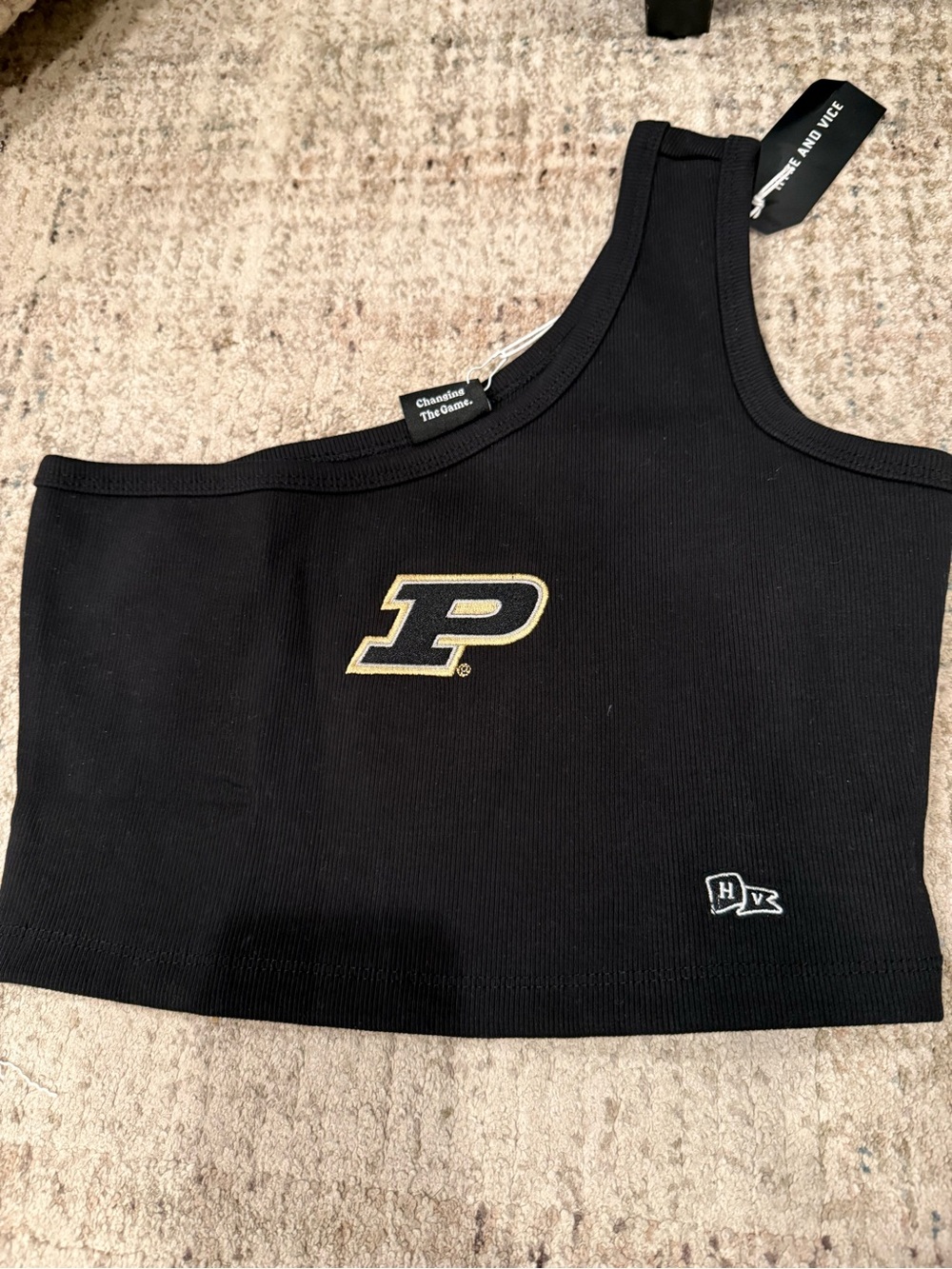 NWT Official Purdue One-Shoulder Black Crop Tank Top